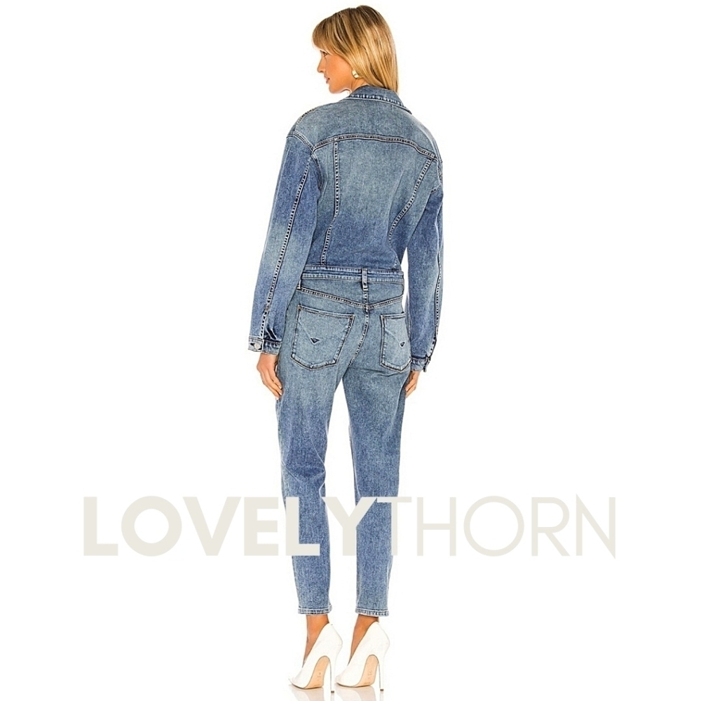 HUDSON // long sleeved fitted stretch denim jumpsuit in magnetize - Picture 7 of 12